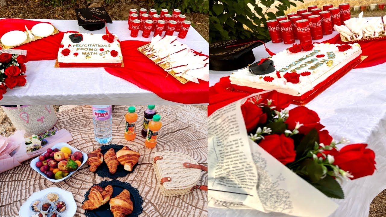حفل تخرج رقم 2 🎓تنسيق طاولة نجاح حمراء بأفكار بسيطة🌸أجواء التخرج في الإقامة الجامعية 🌸