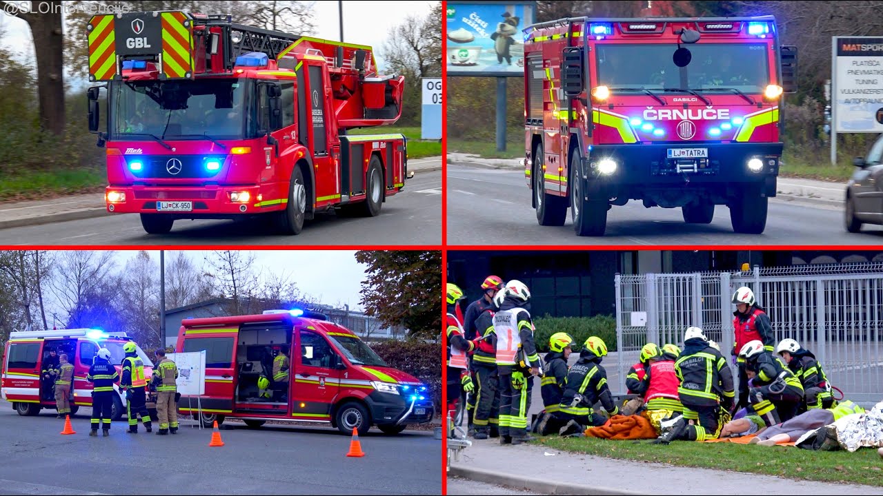 [POŽAR V PODJETJU MDM] Vaja GB Ljubljana voz 1,2,8,13, EPV, PiGD Belinka, Enote GZL-Sektor Sever