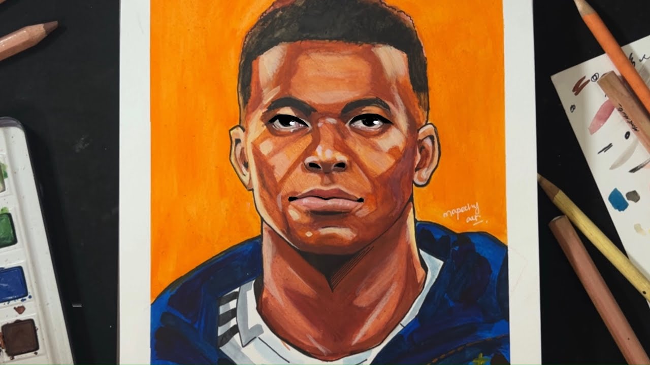 Drawing Kylian Mbappe with Cheap Art Supplies |  Real Madrid ￼ | Mapechy Art