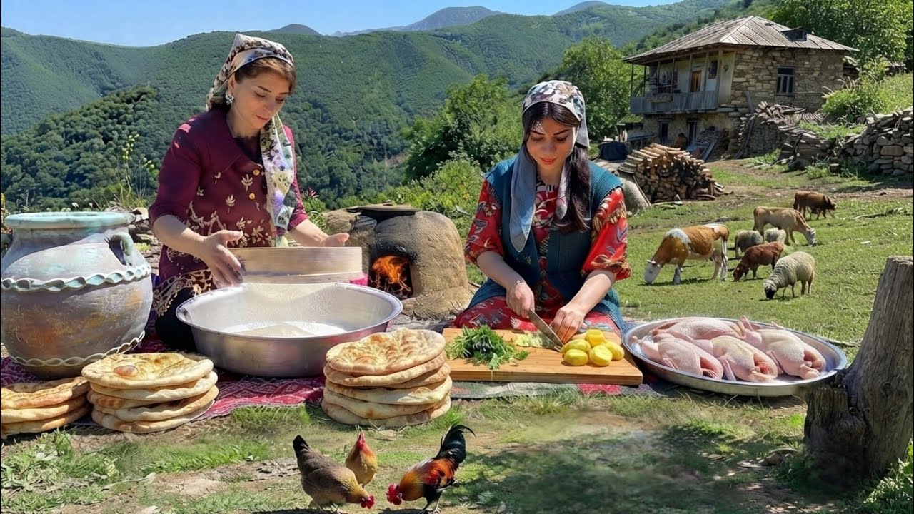 IRAN rural life|Cooking duck stew and bread in a tandoor oven