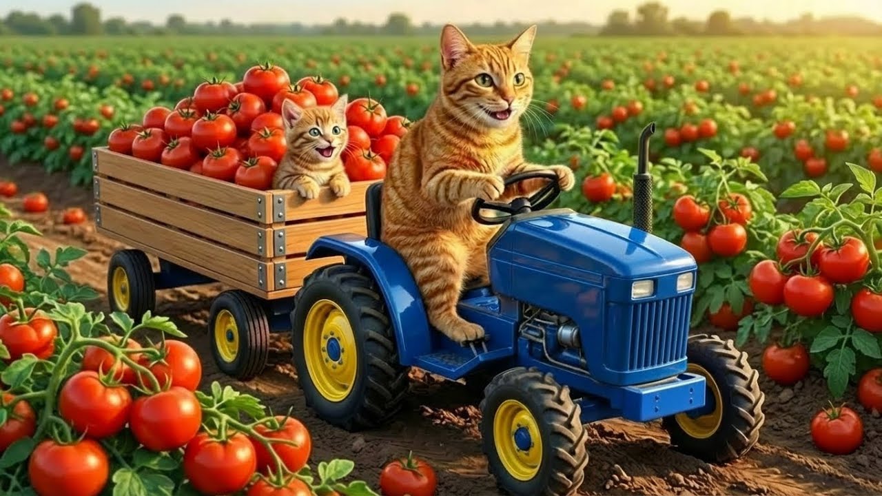 Mama Cat Trims Fur on the Farm and Makes Tiger Hat For Kittens At Home🐾🎩🐯 Harvesting Tomato