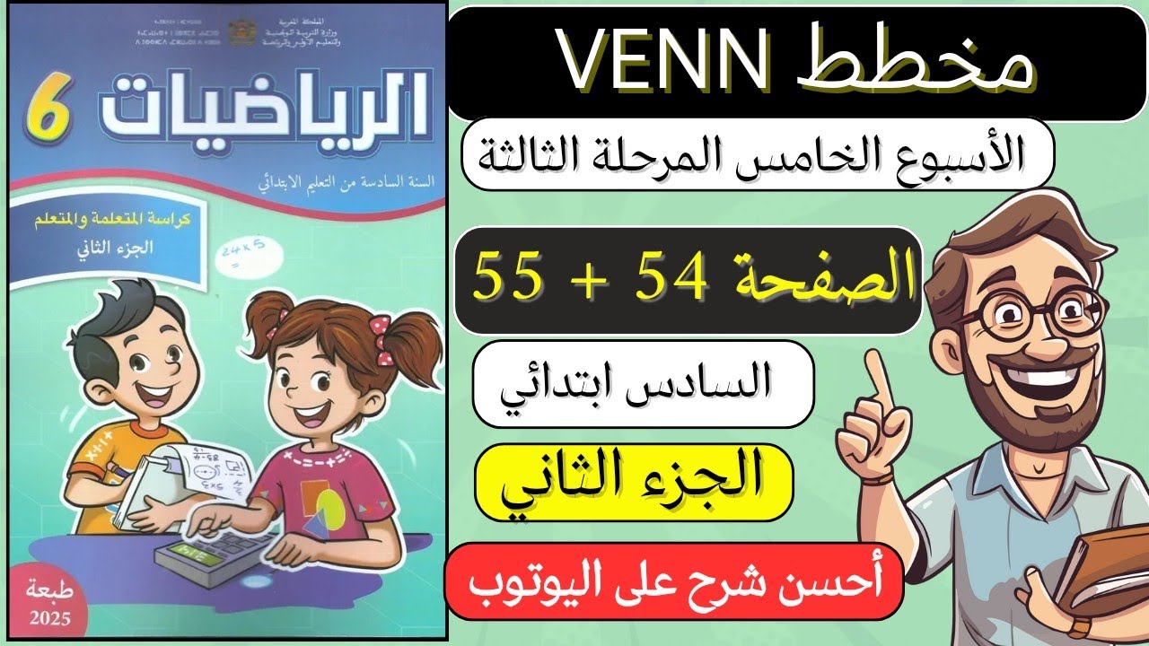 كراسة الرياضيات المستوى السادس الصفحة 54 55 درس 18 مخطط venn الجزء الثاني فين