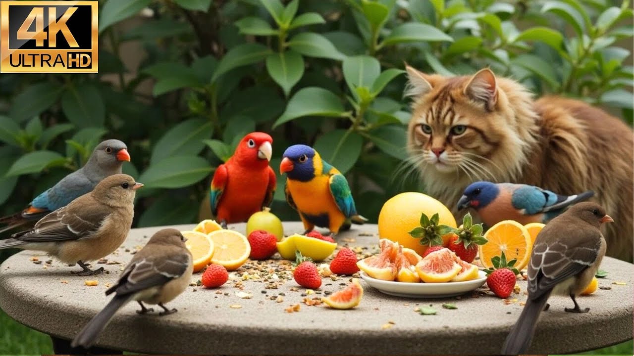 Relaxing Cat TV 🐦 Birds and Squirrels Feed Together | 4K HDR Wildlife for Cats to Watch