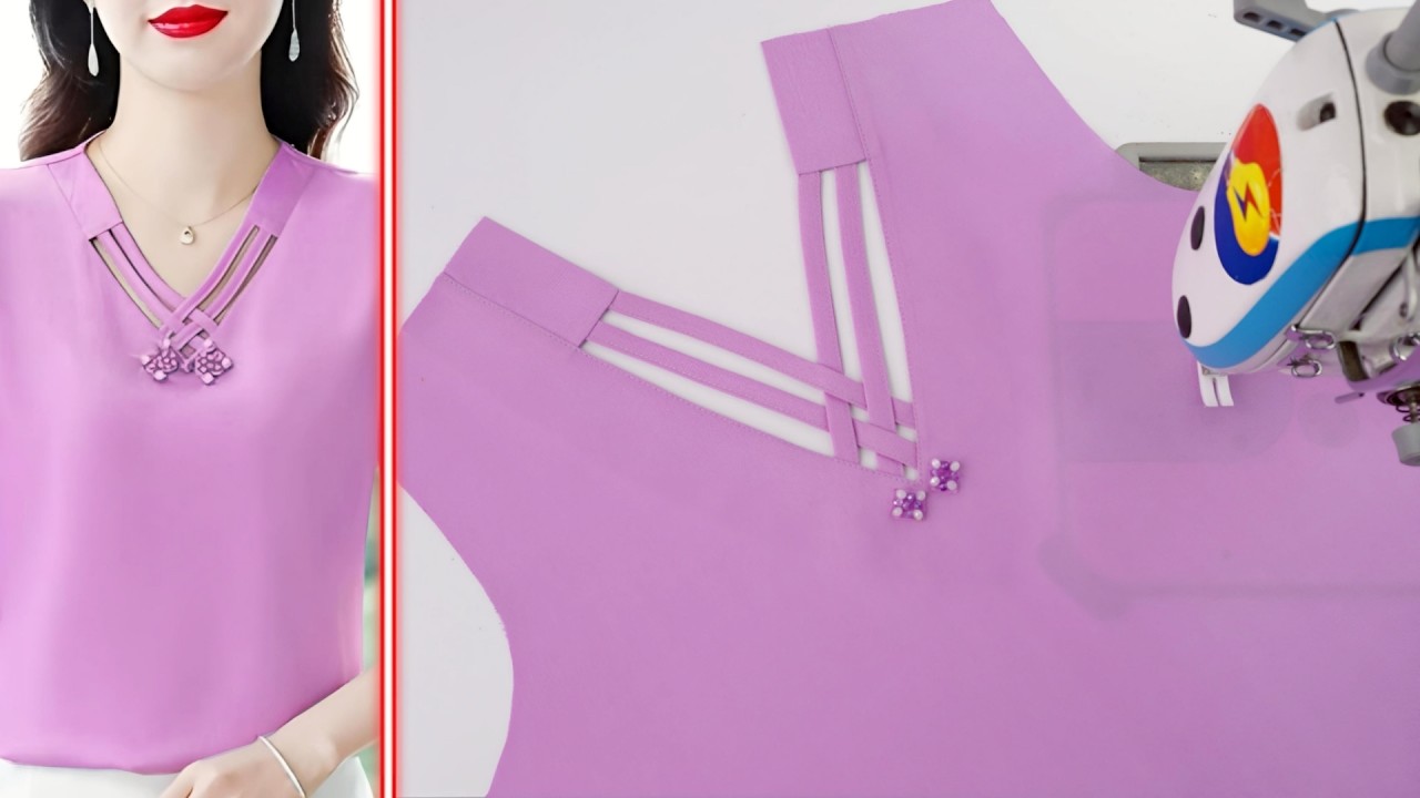 Very Easy ⭐ New Cutting and Sewing a V-Neck Design for Women's Shirt | V-Neck Design Sewing Tutorial