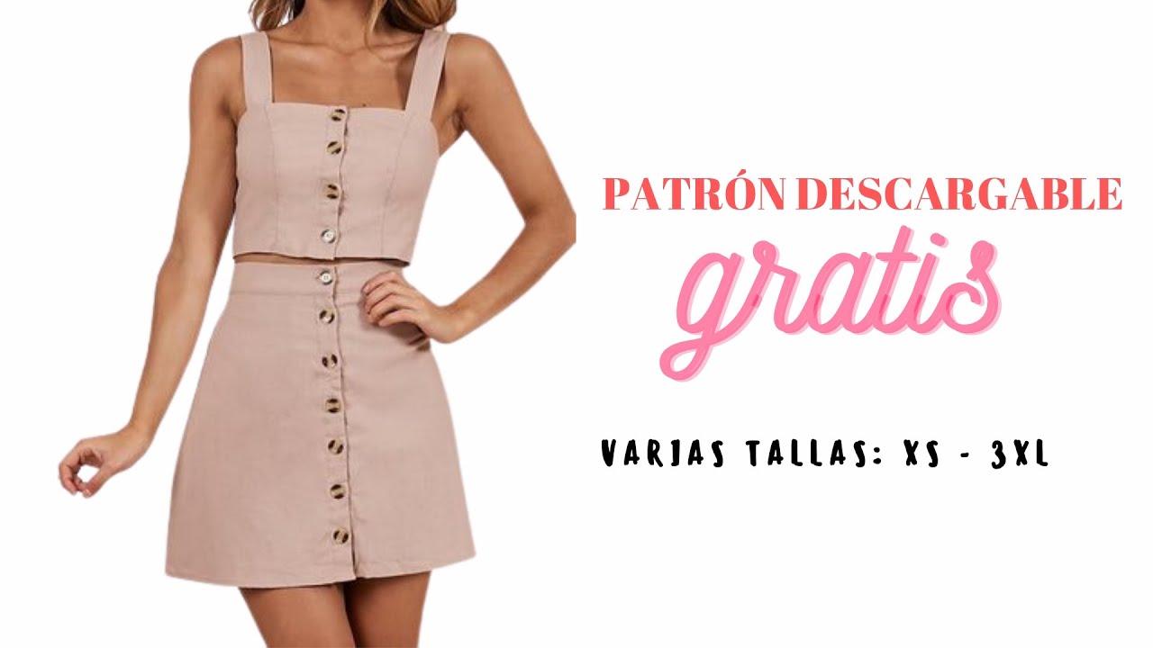 PATRONES GRATIS👗 Conjunto FALDA Y TOP con botones al frente😄