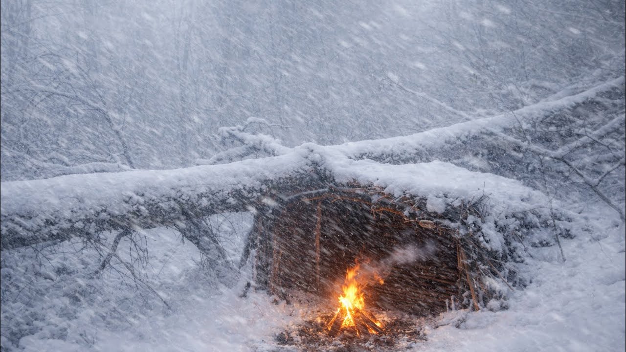 Alone in Blizzard | Wild Forest Bushcraft Survival & Fire Cooking | exterm winter survival camp 