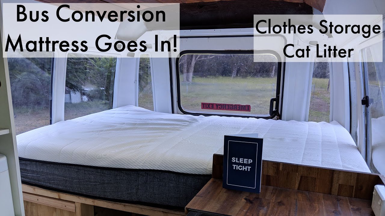 Toyota Coaster Bus Conversion - Mattress Goes In! | Clothes Storage | Cat Litter