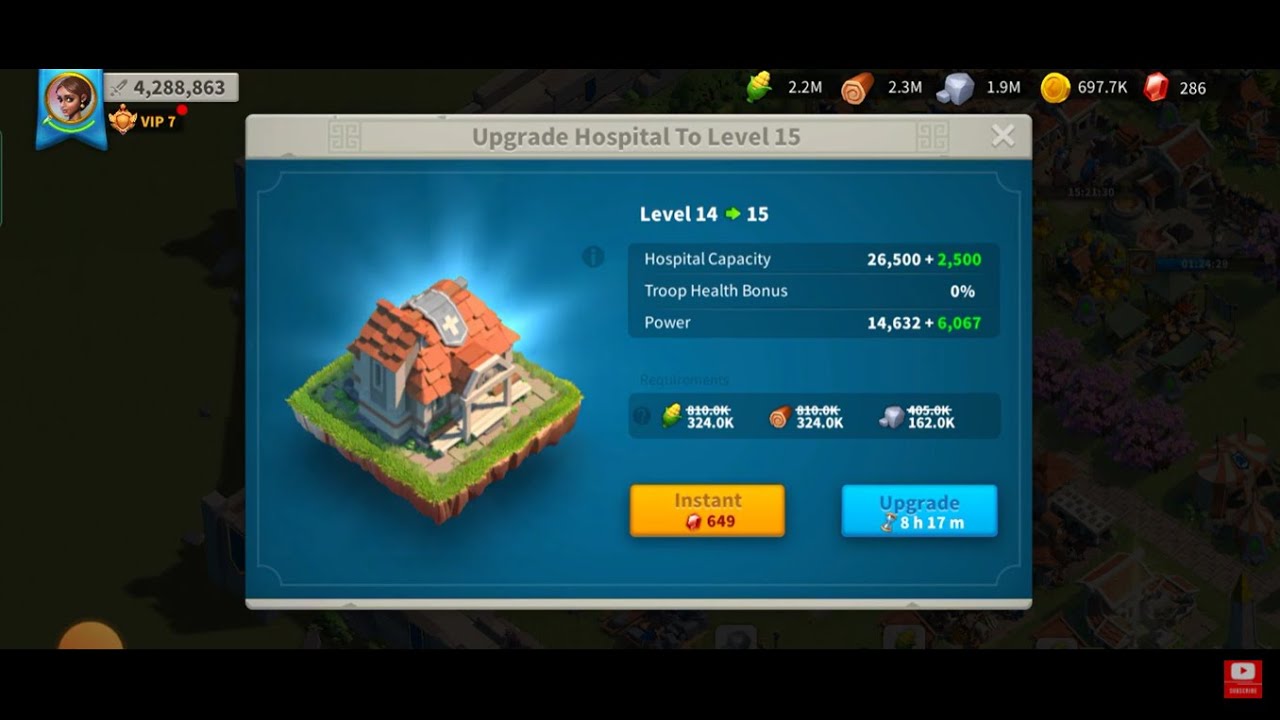 Rise of Kingdoms: Get Discounted resources for HOSPITAL UPGRADE TO LEVEL 15