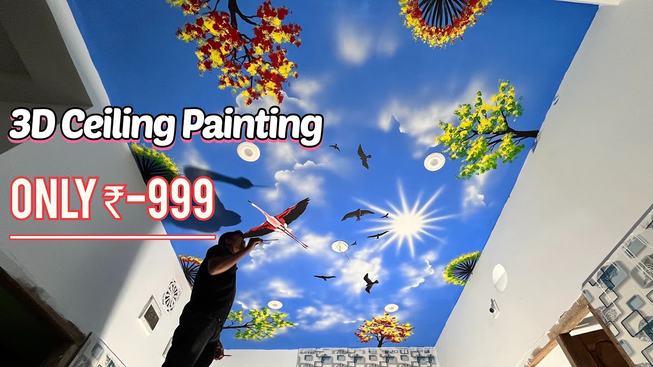 Modern Home Ceiling Painting// 🥺😱😳 New Ceiling Art cloud and Flying Bird on Sky// ceiling design