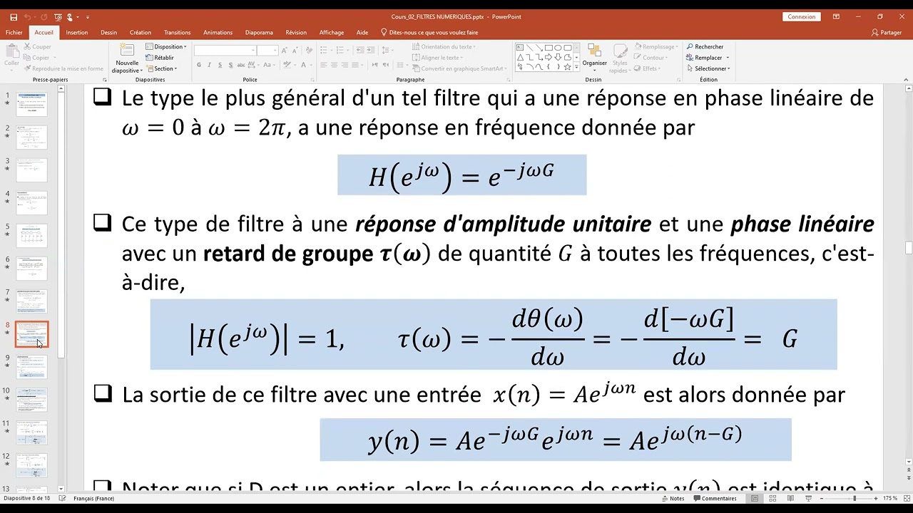 chapitre2: Classification les filtres numériques cours traitement du signal niveau master1