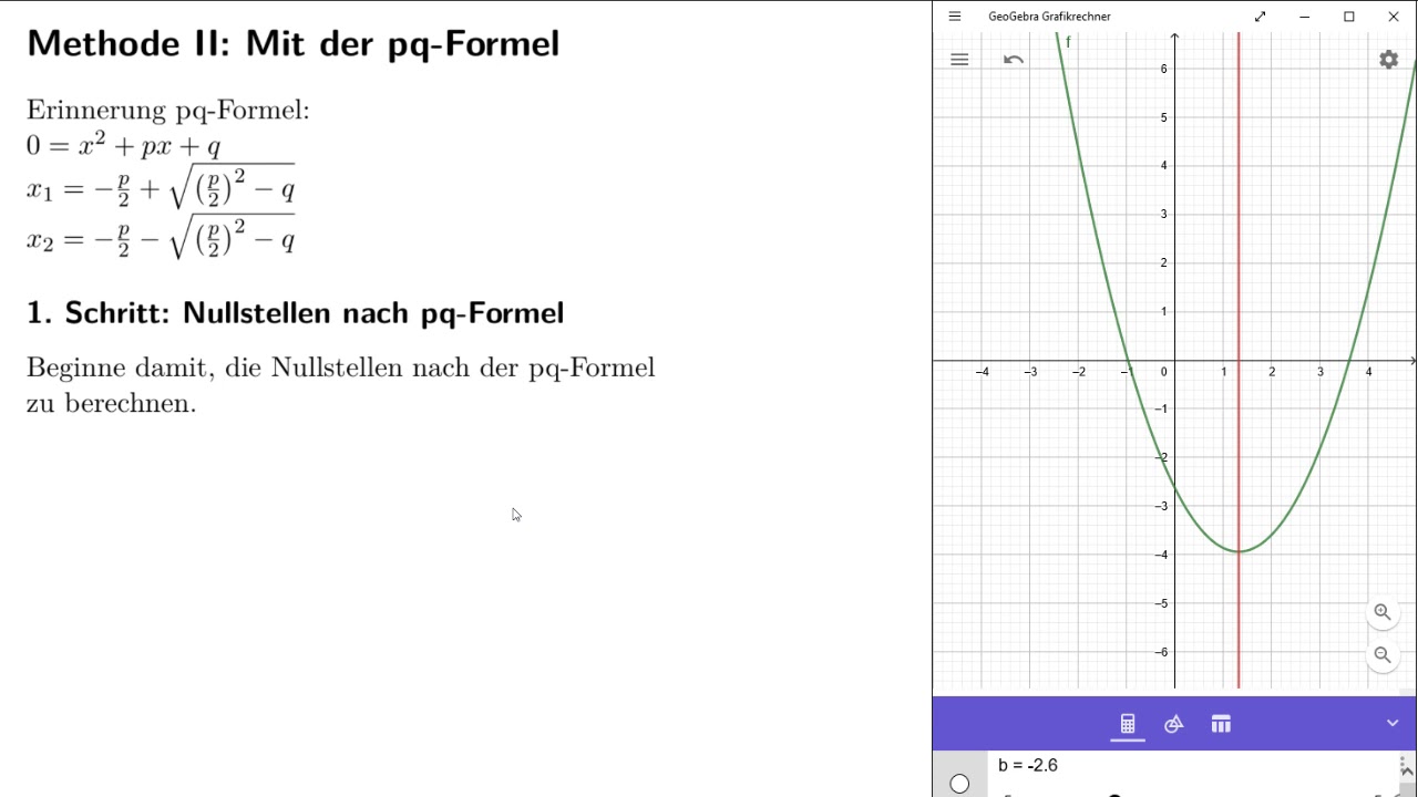 Scheitelpunkt mit Hilfe der pq-Formel finden