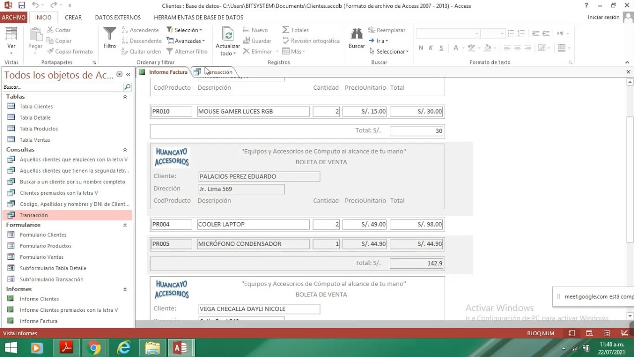 INFORME FACTURA EN ACCESS