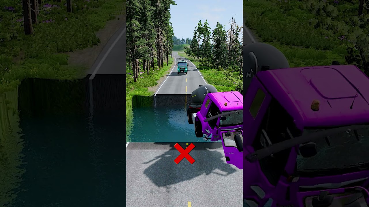 Tanker trucks vs massive water pit #22 | #beamngdrive #carsvsmassivepotholespart2 #carsvspothole