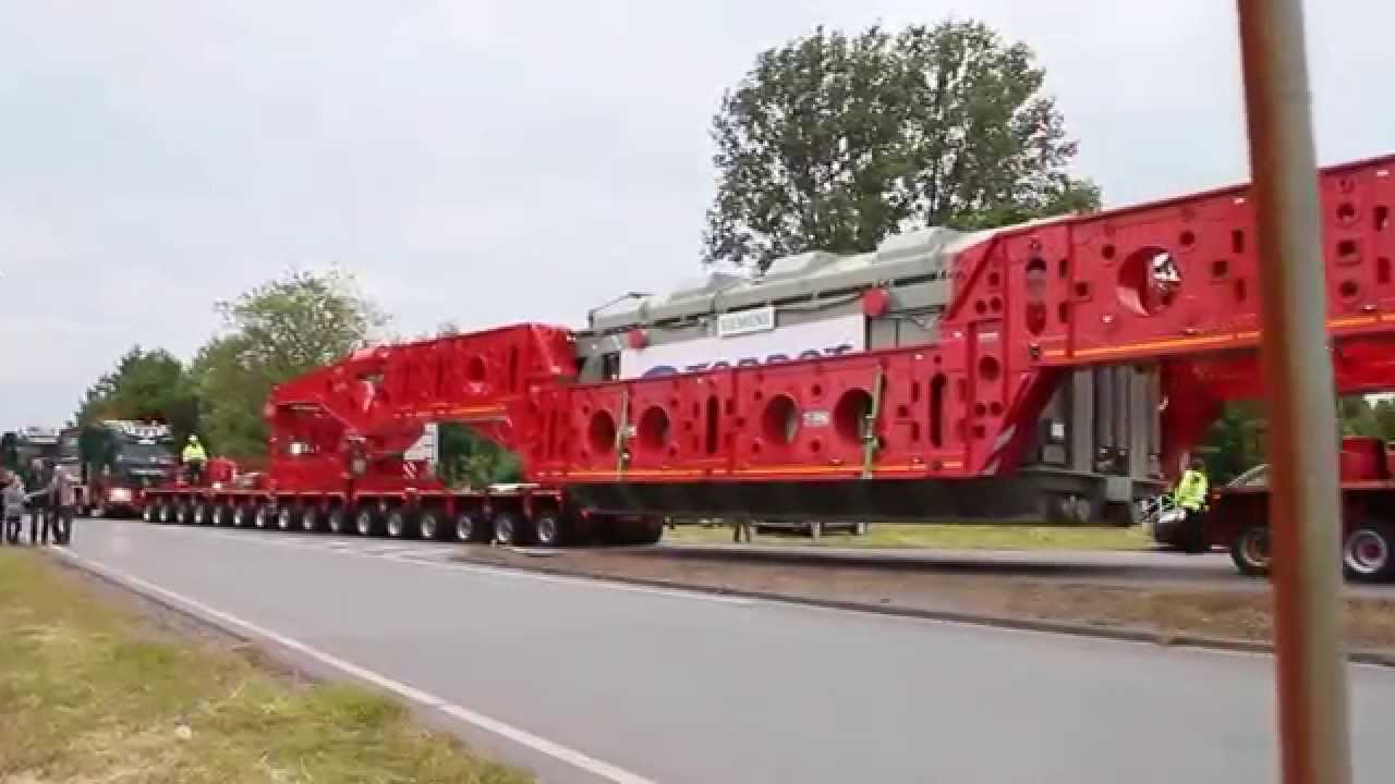 Kahl Trafotransport. Der erste Einsatz der 600-Tonnen Seitenträgerbrücke von Greiner-Goldhofer.