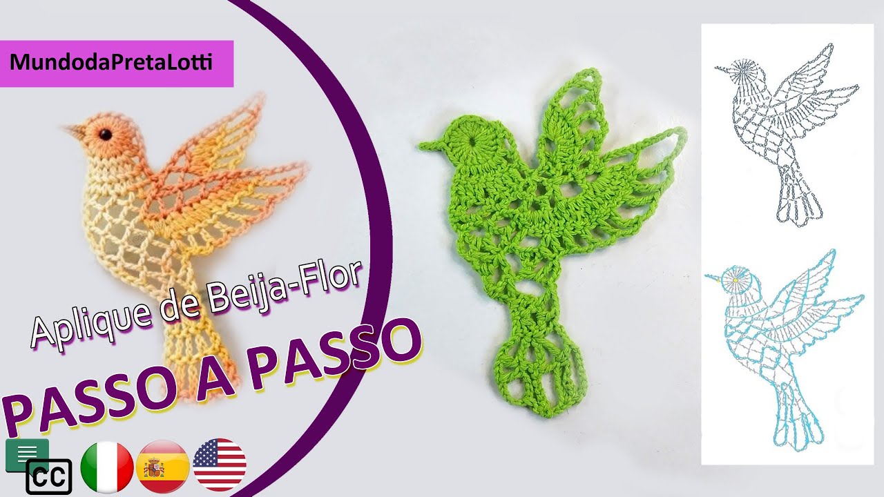 Aplique de Crochê de Beija-Flor - passo a passo #croche #crochet