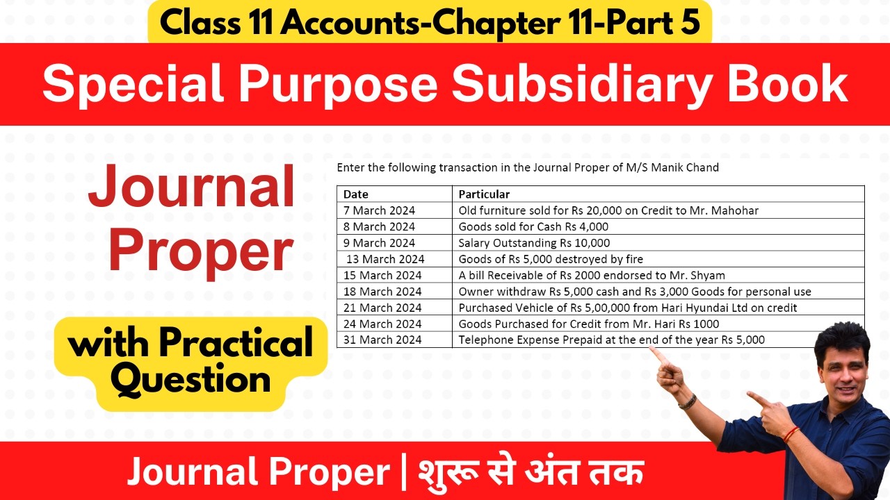 Journal Proper | Special Purpose Subsidiary Books | Class 11 Accounts | Chapter 11 | Part 5