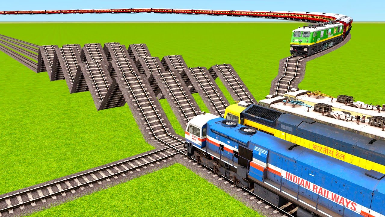 FIVE TRAINS RUNNING AND FALLING ON FOUR LONG FROKED RAILWAY LINE AND STAIR TRACK|Train simulator|