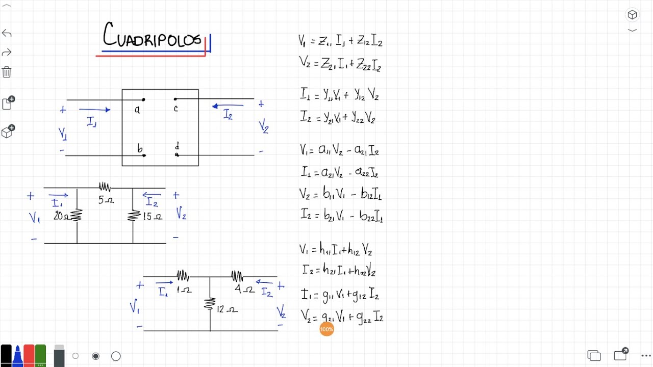 Par&aacute;metros Z !!! Calculo de par&aacute;metros de un cuadripolo ( Redes de 2 Puertos ). Circuitos El&eacute;ctricos