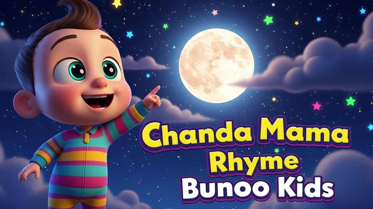 Cute Bedtime Lullaby for Kids 🌙 | Chanda Mama Style Moon Song | 3D Cartoon | Bunoo Kids