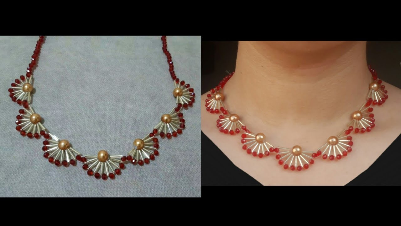 how to make beaded necklace. very easy to follow طريقة عمل عقد جميل بالخرز سهل التطبيق