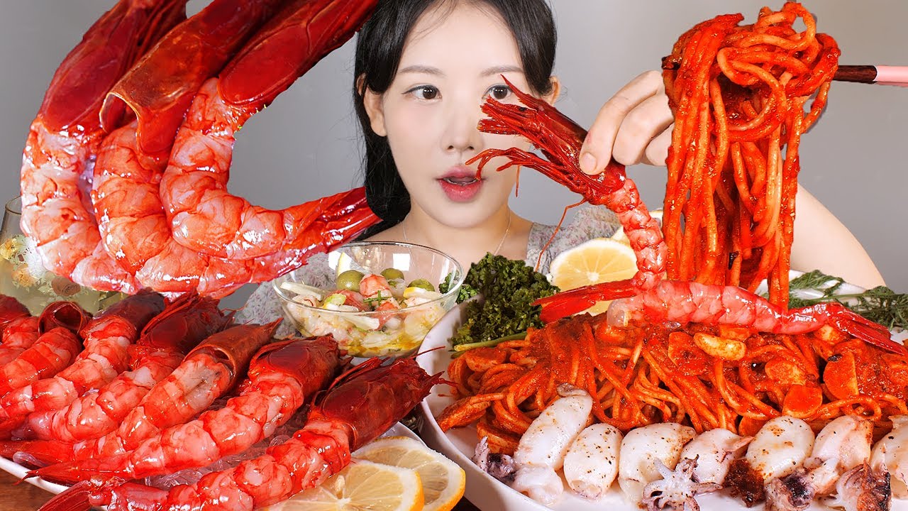 빨간 카라비 네로😺🎶 세상 비싼 카라비네로  스페샬✨ 비스큐 파스타, 세비체, 회 먹방 Carabinero  [eating show] mukbang korean food