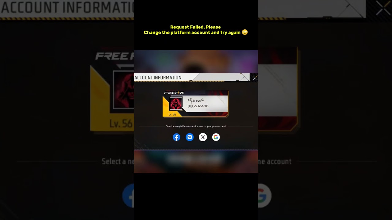 Request failed please change the platform account and try again 🙄 in free fire