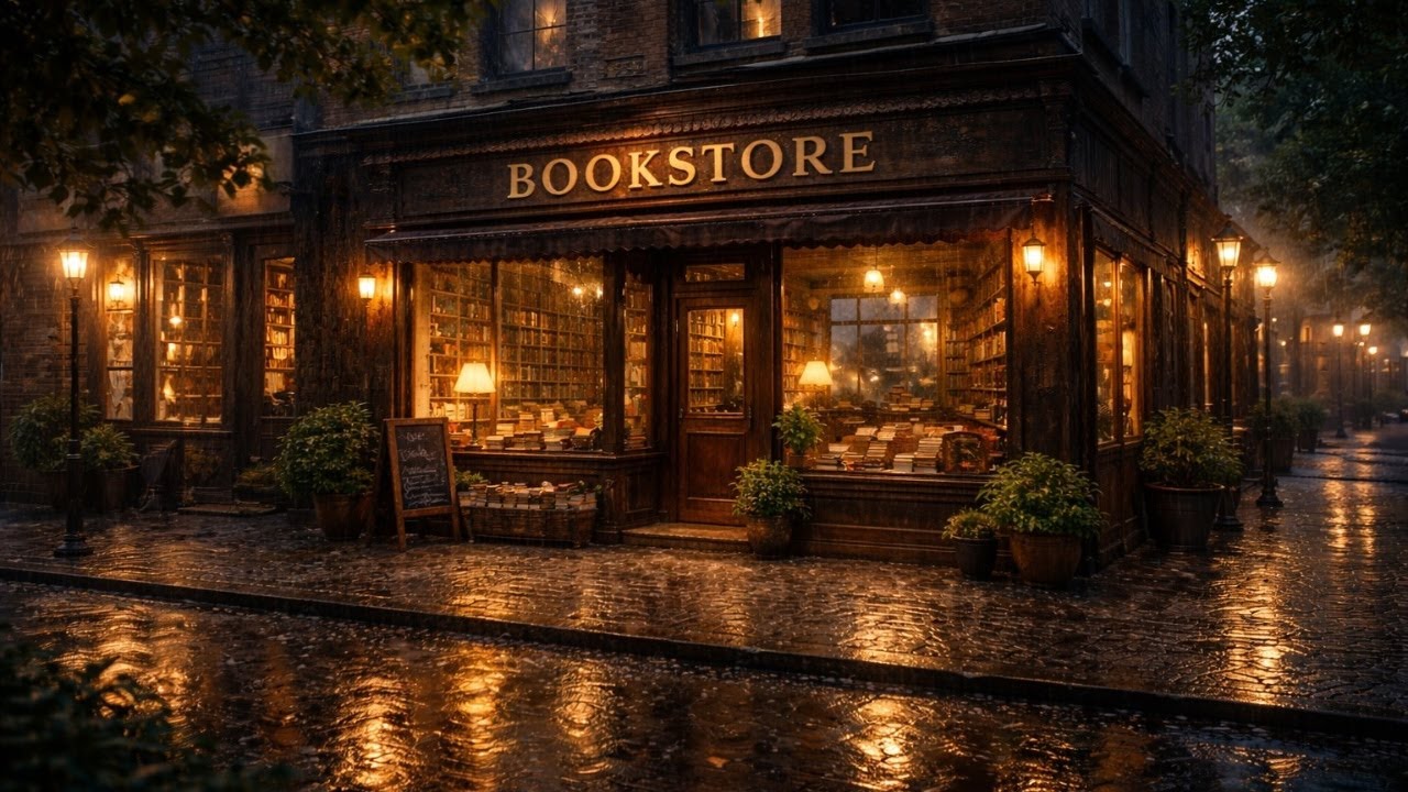 Rainy Bookstore Relaxation 🌧️ Smooth Jazz Ambience for Focus and Unwinding