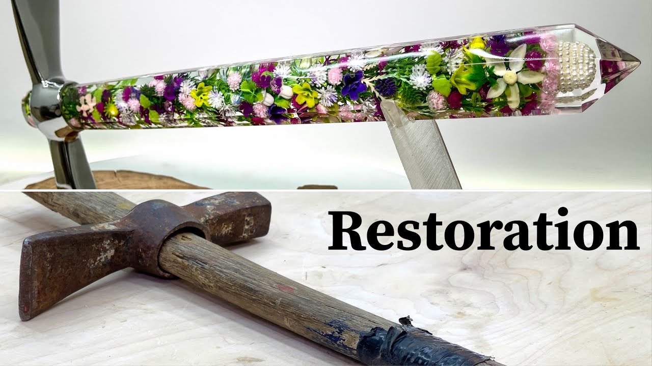 Hammer Handle of Flowers and Epoxy resin.