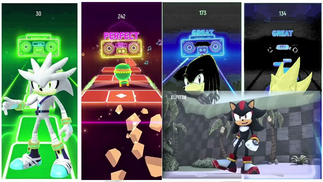 Sonic Characters in Tiles Hop, Silver vs Shadow vs Knuckles vs Super Sonic