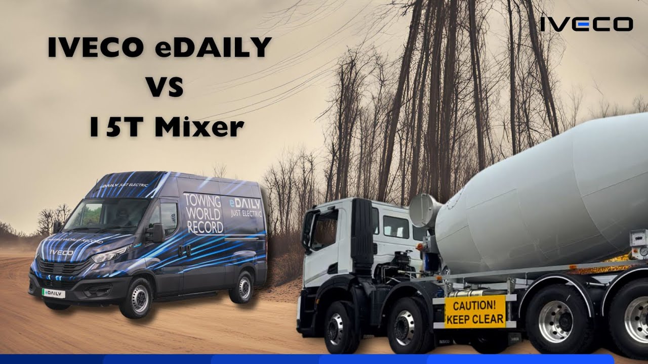 Amazing IVECO eDaily Electric Van pulls 15T Mixer Truck