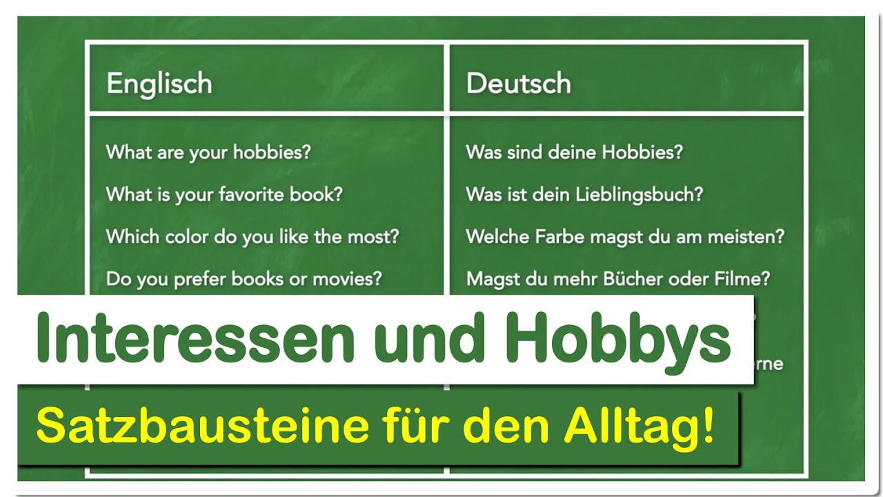 &Uuml;ber die eigenen Hobbies und Interessen sprechen. Auf Englisch! (Satzbausteine)