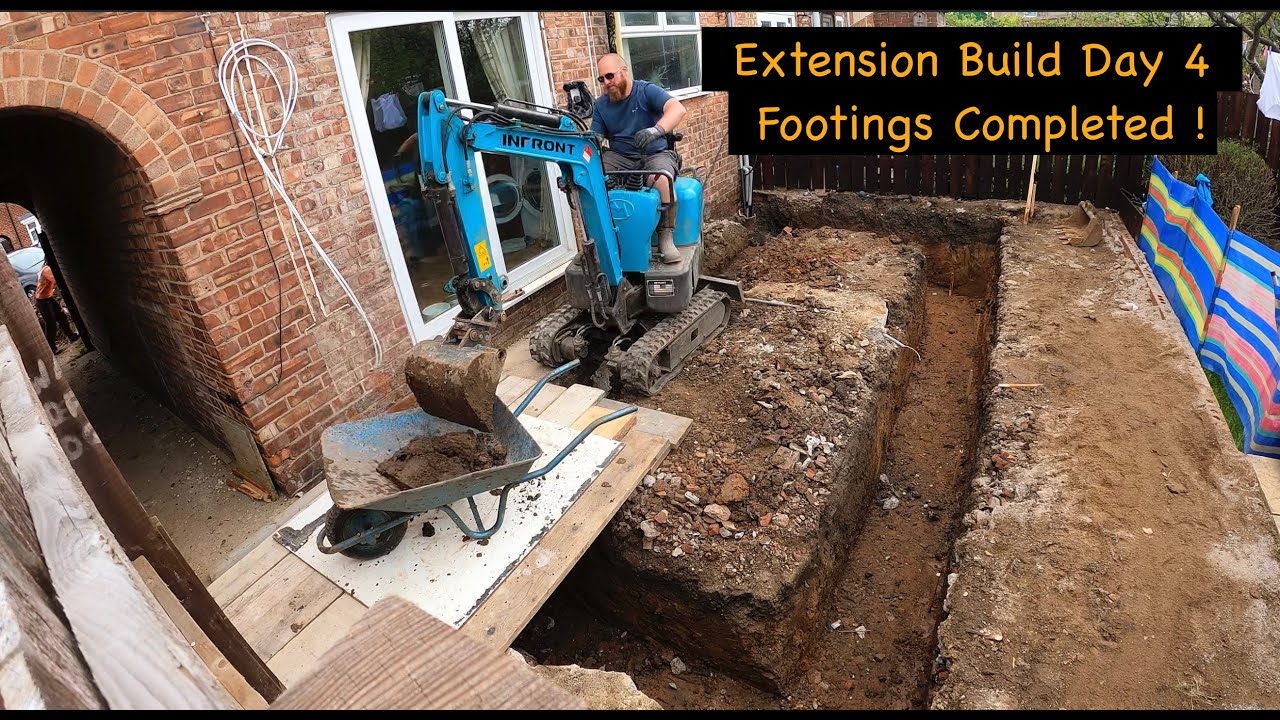 Extension Build Day 4 - Footings all dug using the Chinese mini Digger !