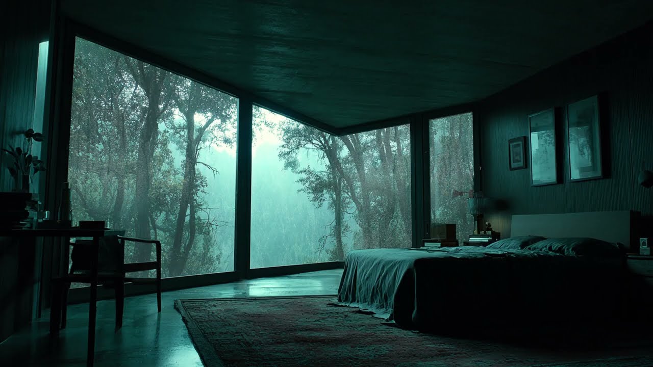 Rain on Window in a Forest Bedroom ASMR - Deep Rainstorm Ambience for Sleeping and Calmness