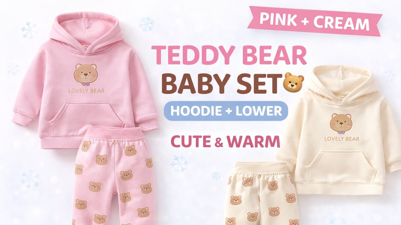 Teddy Bear Baby Winter Set 🐻 | Soft Hoodie & Pajama | Cute & Warm Collection#youtubevideo