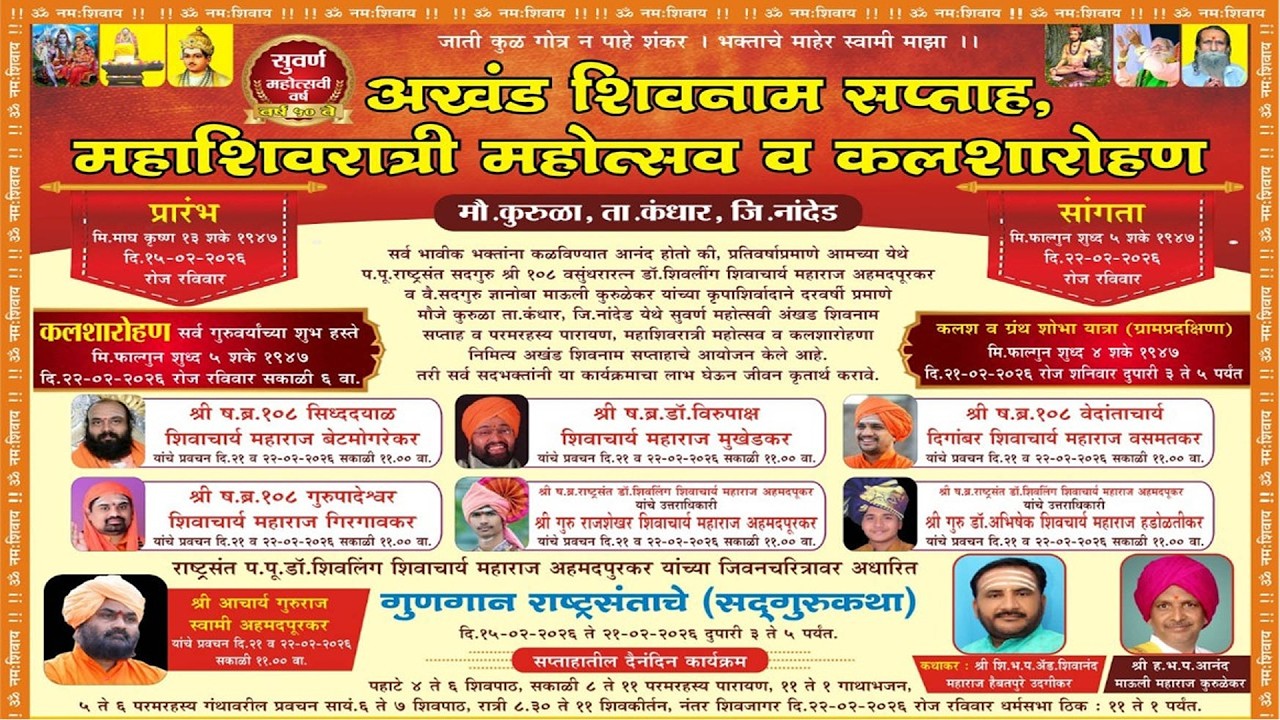 🚩🚩शि .भ .प .शिवानंद हैबतपूरे| सद्गुरू  कथा।अखंड शिवनाम सप्ताह कुरूळा ता.कंधार जि.नांदेड 2026 Day 01