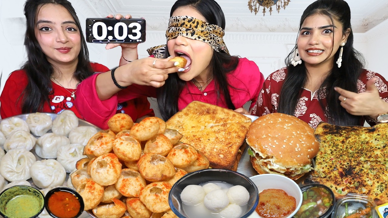 60 Seconds Blindfold Food Eating Challenge/ Golgappa, Momos, Bigeest Burger👹, Sandwich, Chole Kulche