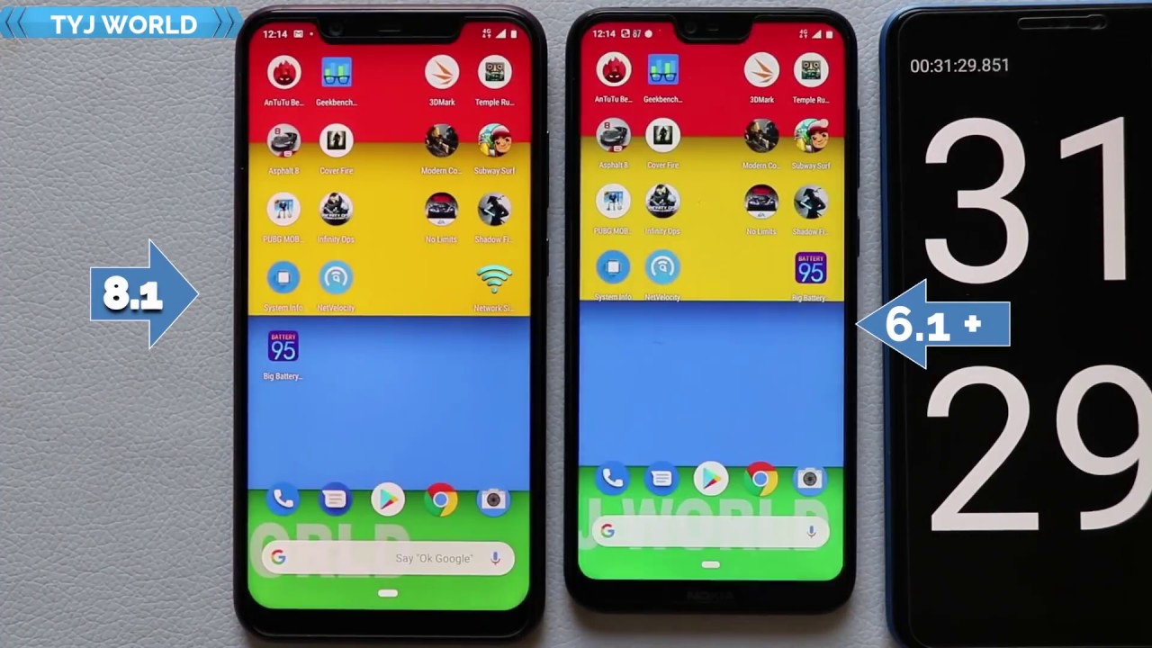 Nokia 6.1 + vs Nokia 8.1 #speed#battery drain#gaming#pubg#cover fire#nfs
