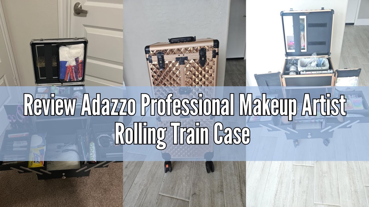 Review Adazzo Professional Makeup Artist Rolling Train Case Multi-functional Cosmetic Train Case Lar
