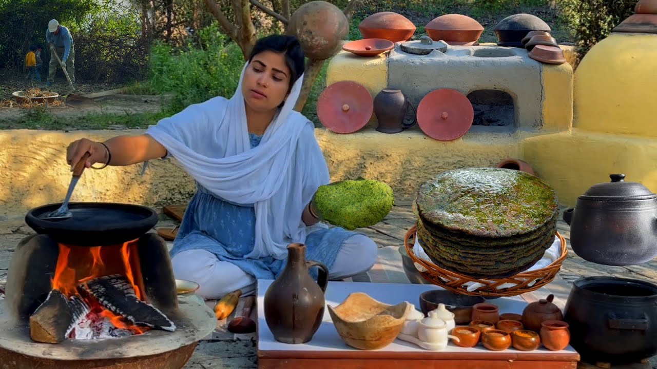 Frying Bathua Leaf Paratha in a Clay Pot Il An Ultimate village Recipe lI