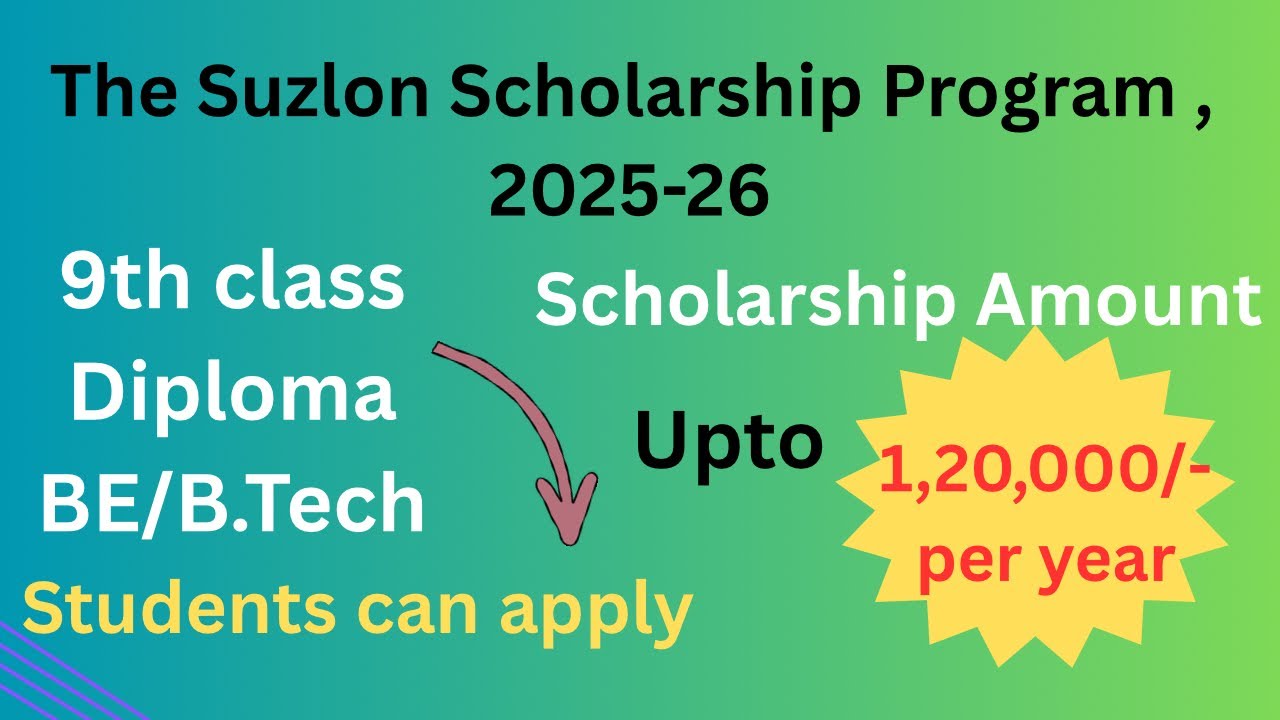 The Suzlon Scholarship Program 2025-26 | Eligibility criteria | Last date to register Feb 4th ,2026