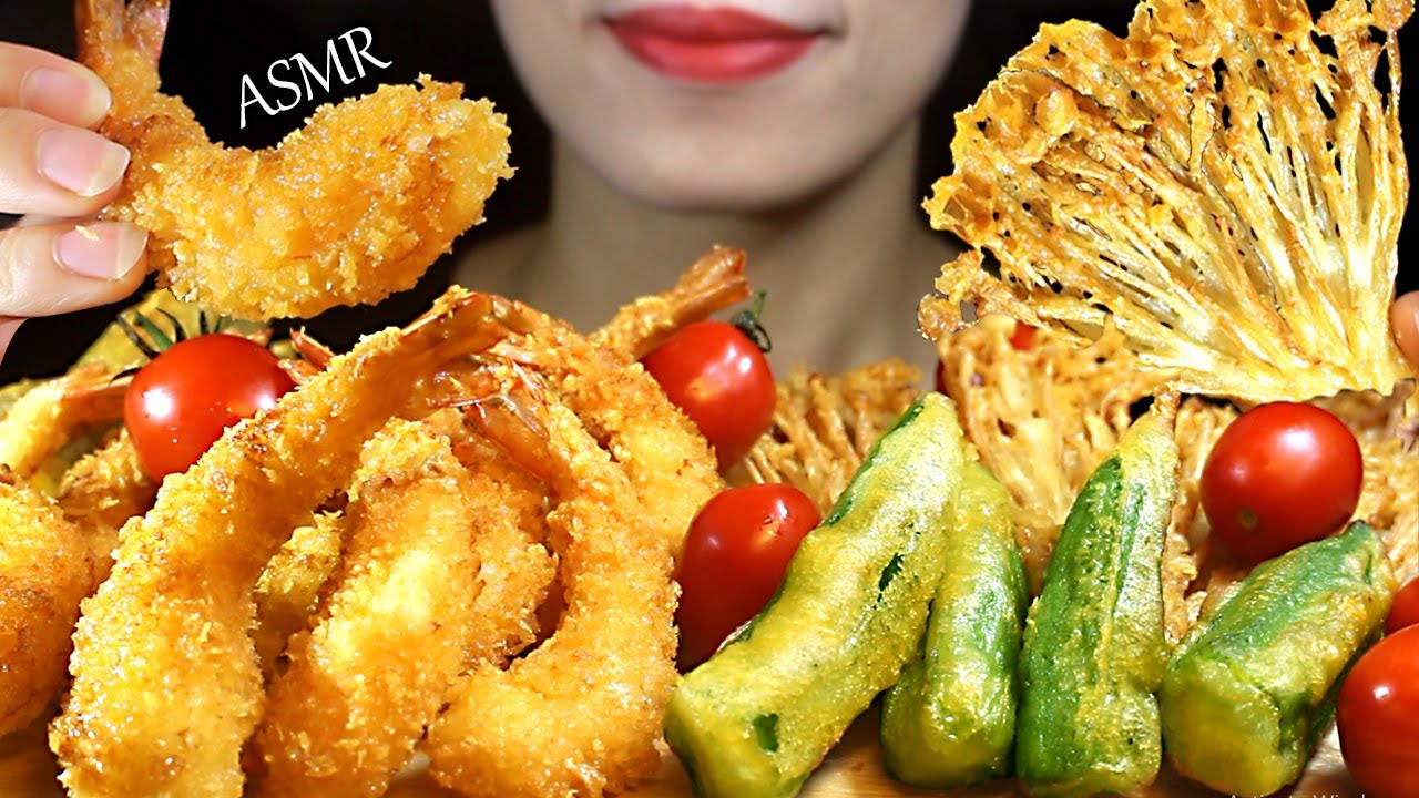 ASMR (Udang, Enokitake Goreng) Fried Shrimp, Enoki, Okra 😋😋😋