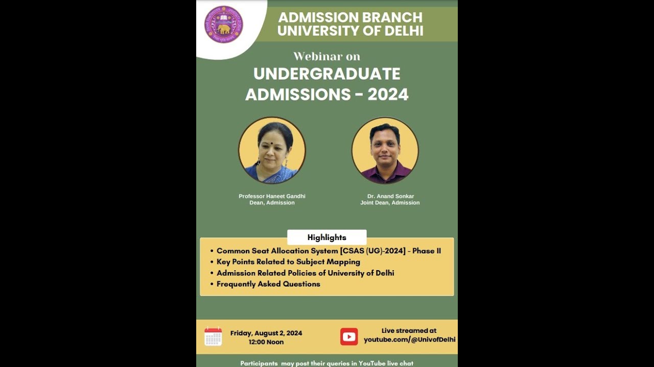 Webinar on UG Admissions 2024 - Phase II