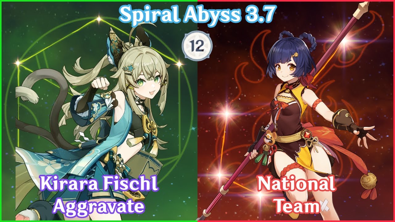 NEW Spiral Abyss 3.7 - Kirara Fischl Aggravate x Yaoyao National Full Star Clear! 新深渊3.7，国家队和激化队满星通关