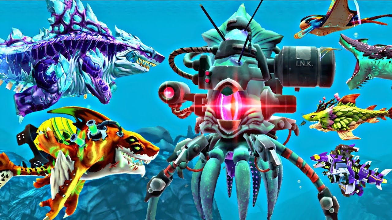 Hungry Shark World Shin Sharkjira | New Giant Mecha Squid Boss | Hungry Shark World All Sharks