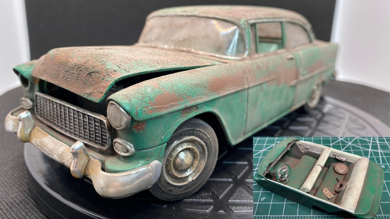 AMT 55 Chevy Bel Air Sedan 1/25 Scale Model Kit Review Weathering