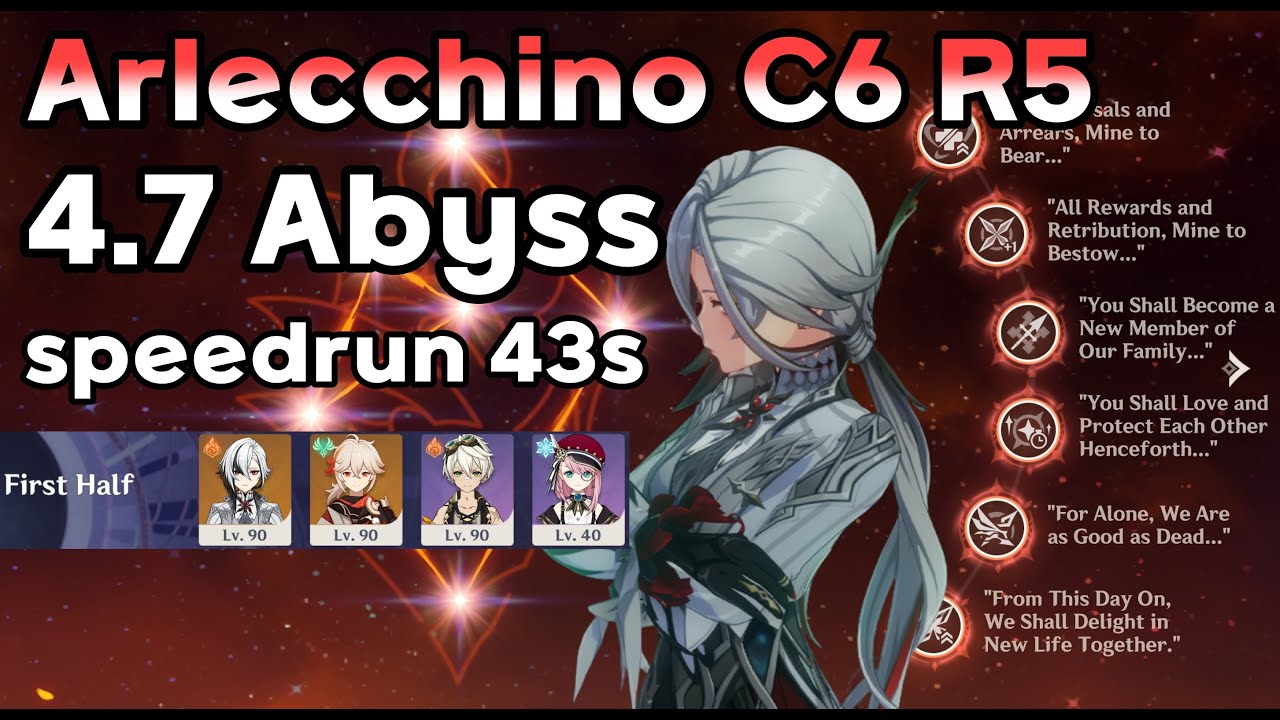 Arlecchino C6 R5 4.7 Spiral Abyss Speedrun 43s