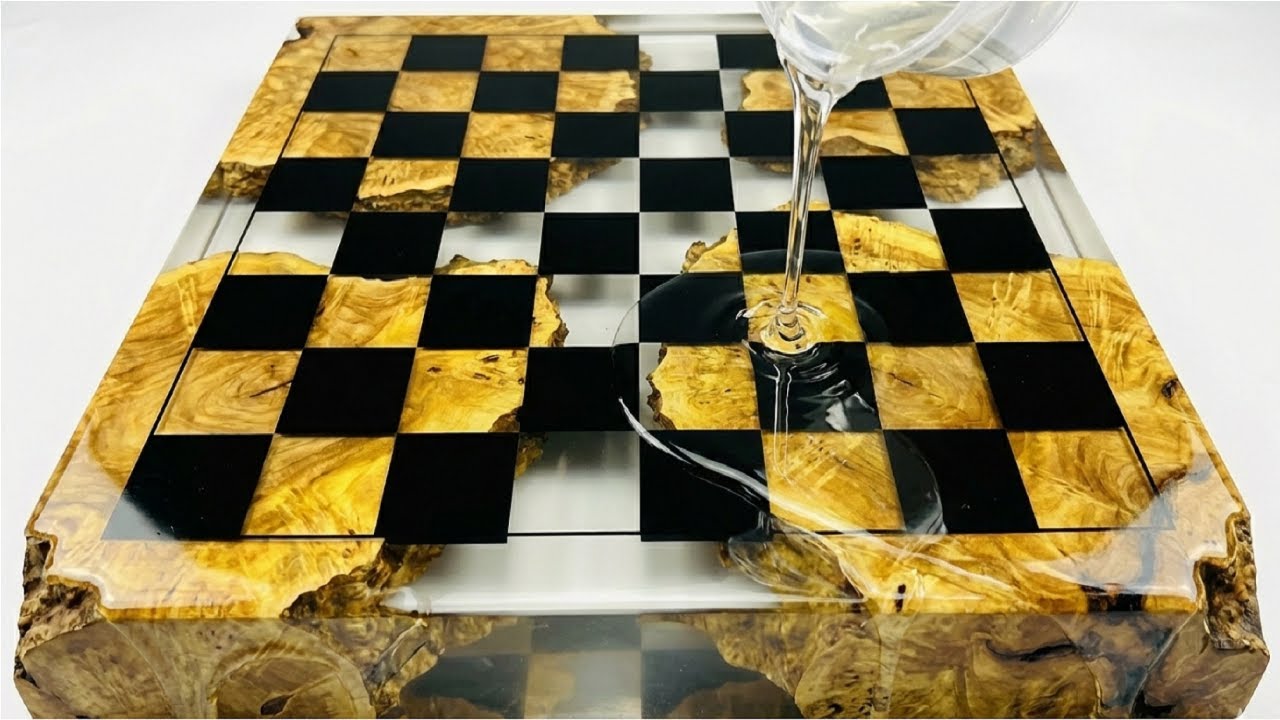 DIY Epoxy Resin Creation - The Greatest Project Ever - Chessboard Made from Burl Wood with Epoxy