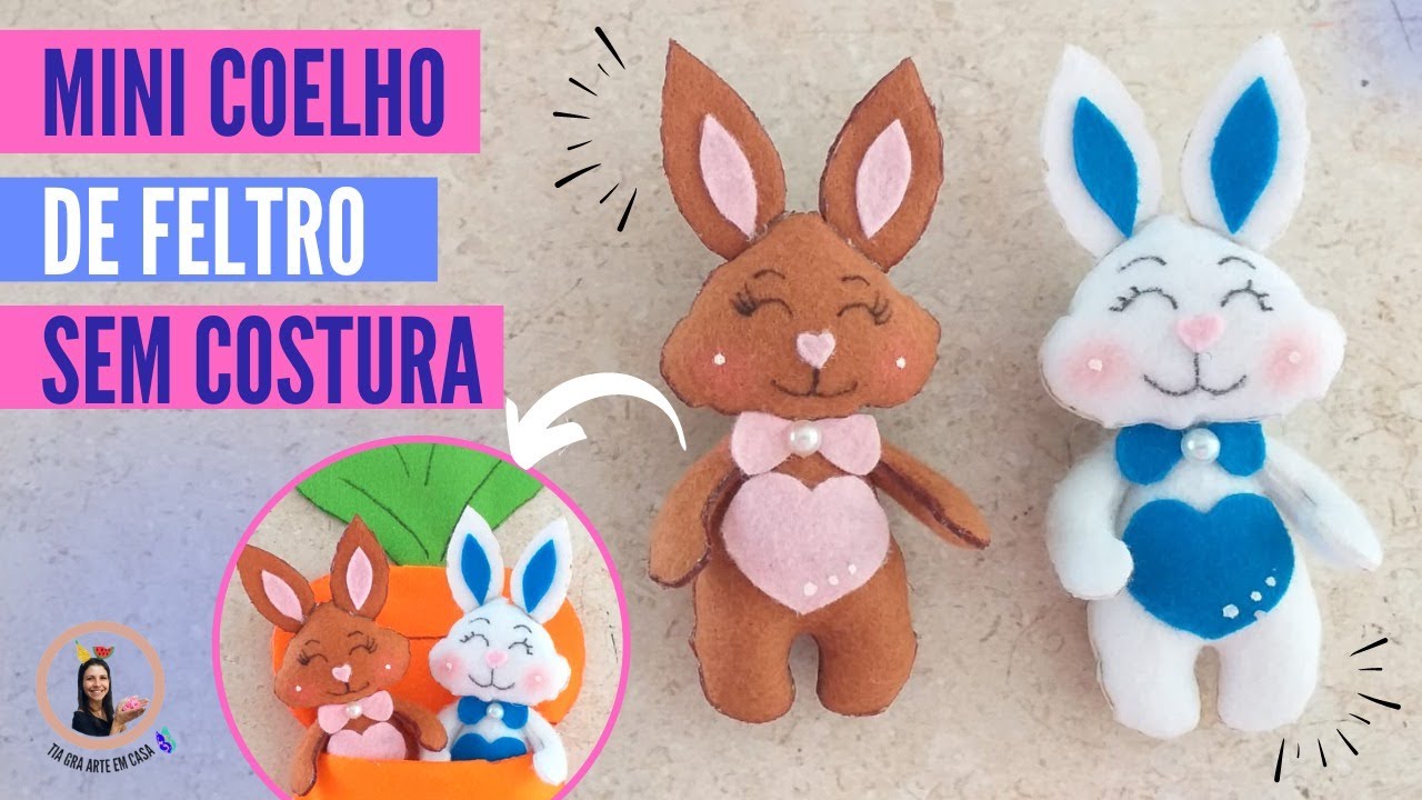 Mini coelho de feltro sem costura | Fácil de fazer. #semcostura