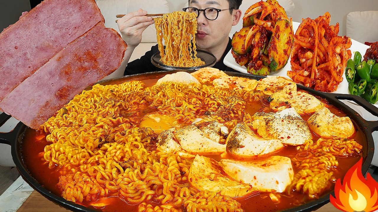 ASMR MUKBANGㅣSpicy soft tofu noodles & Radish kimchiㅣEATING SHOW