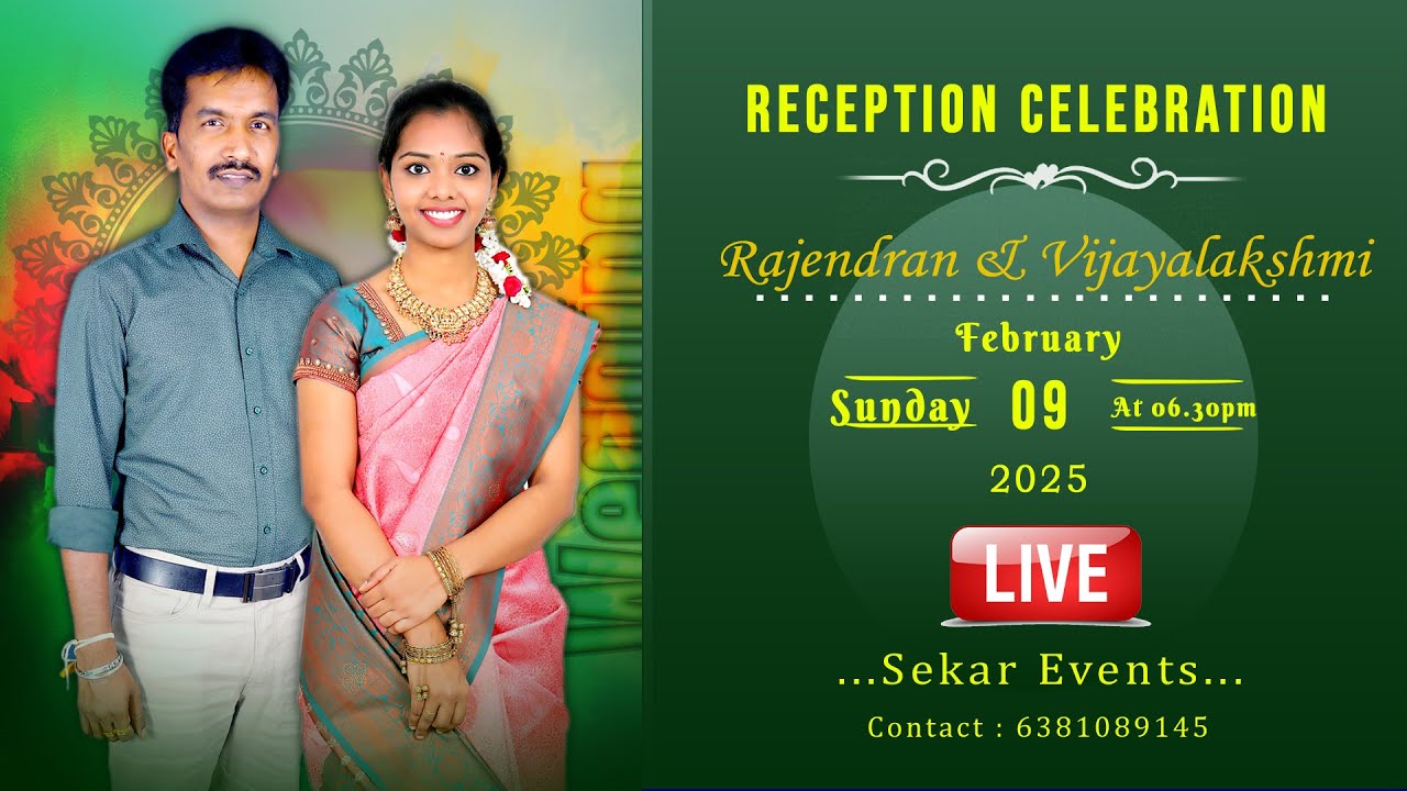 🔴LIVE:  Rajendran With Vijayalakshmi | Reception | Vimala Chakrapani Mahal, Klianur | Sekar Events